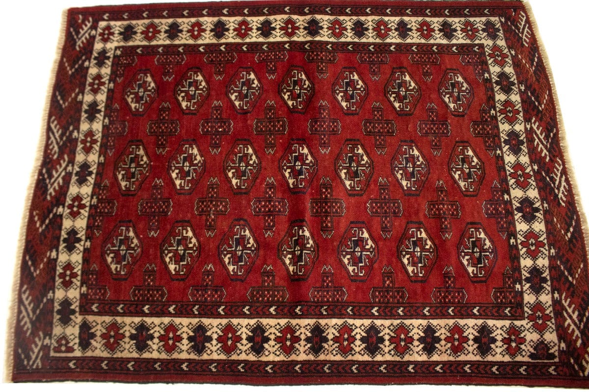 Semi Antique Tribal Red 4X5 Turkoman Persian Rug