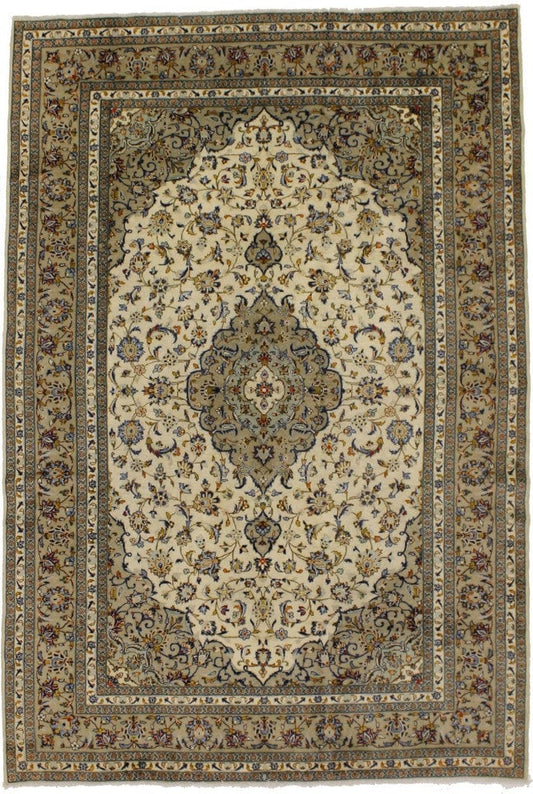 Semi Antique Beige Traditional 8X12 Kashan Persian Rug