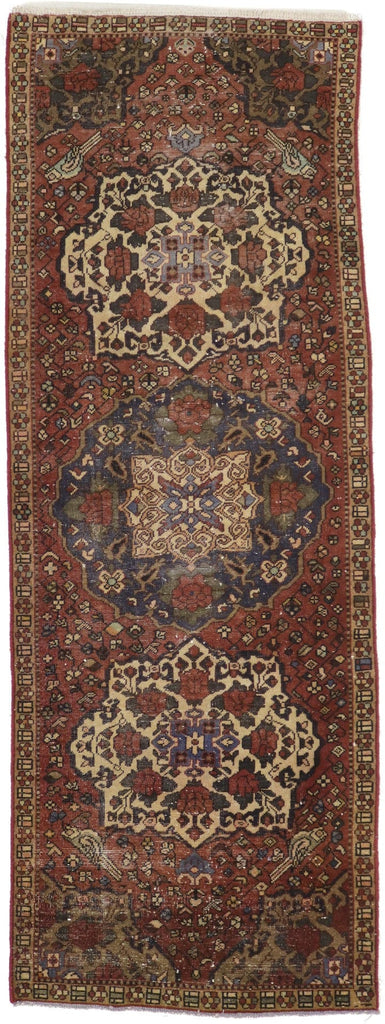 Antique Muted Rust Floral 3'5X9'7 Bakhtiari Persian Rug