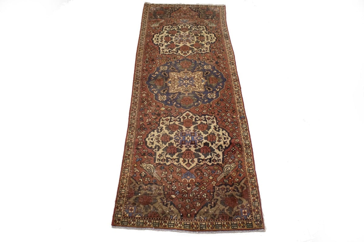 Antique Muted Rust Floral 3'5X9'7 Bakhtiari Persian Rug