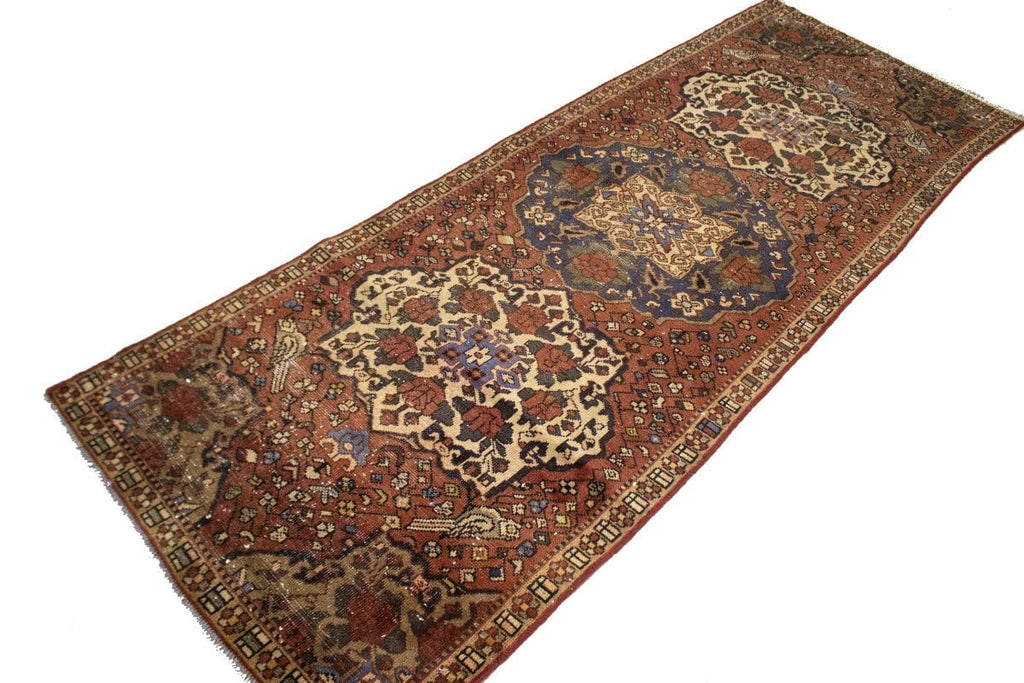 Antique Muted Rust Floral 3'5X9'7 Bakhtiari Persian Rug