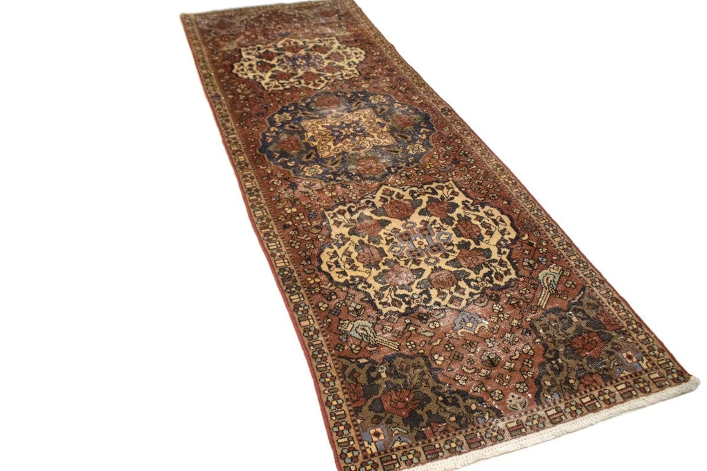 Antique Muted Rust Floral 3'5X9'7 Bakhtiari Persian Rug