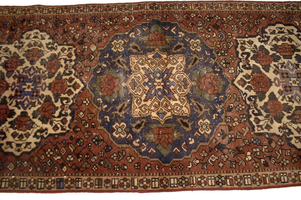 Antique Muted Rust Floral 3'5X9'7 Bakhtiari Persian Rug