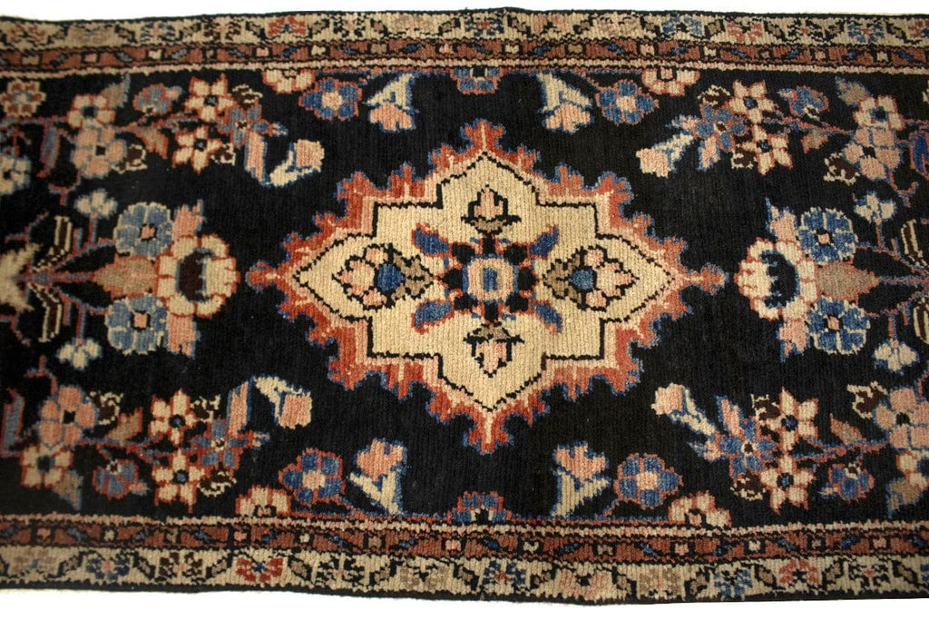 Semi Antique Floral Charcoal 2'4X9'4 Hamedan Persian Runner Rug