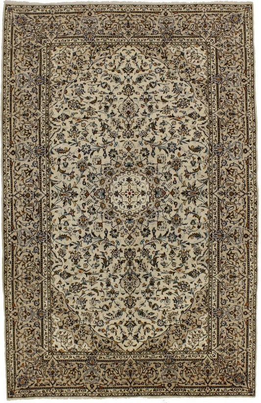 Semi Antique Beige Traditional 7X10 Kashan Persian Rug Oriental