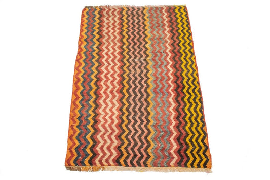 Semi Antique Tribal Stripes Multicolored 3X4 Gabbeh Persian Rug