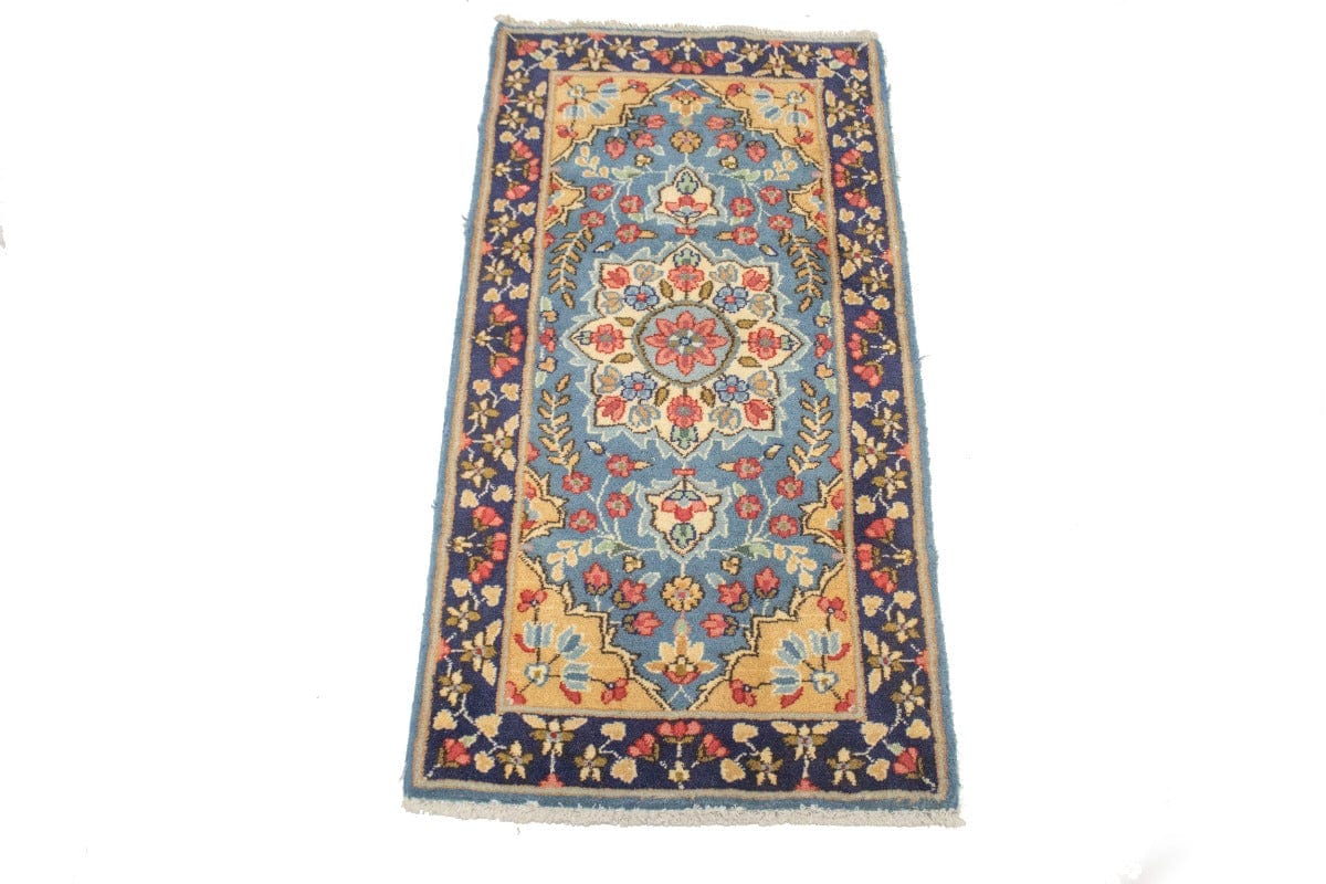 Vintage Light Blue Floral 2X4 Kerman Persian Rug