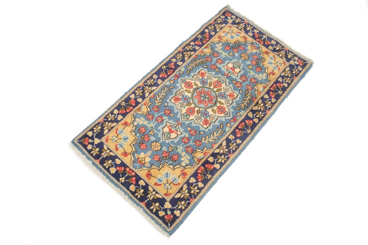 Vintage Light Blue Floral 2X4 Kerman Persian Rug