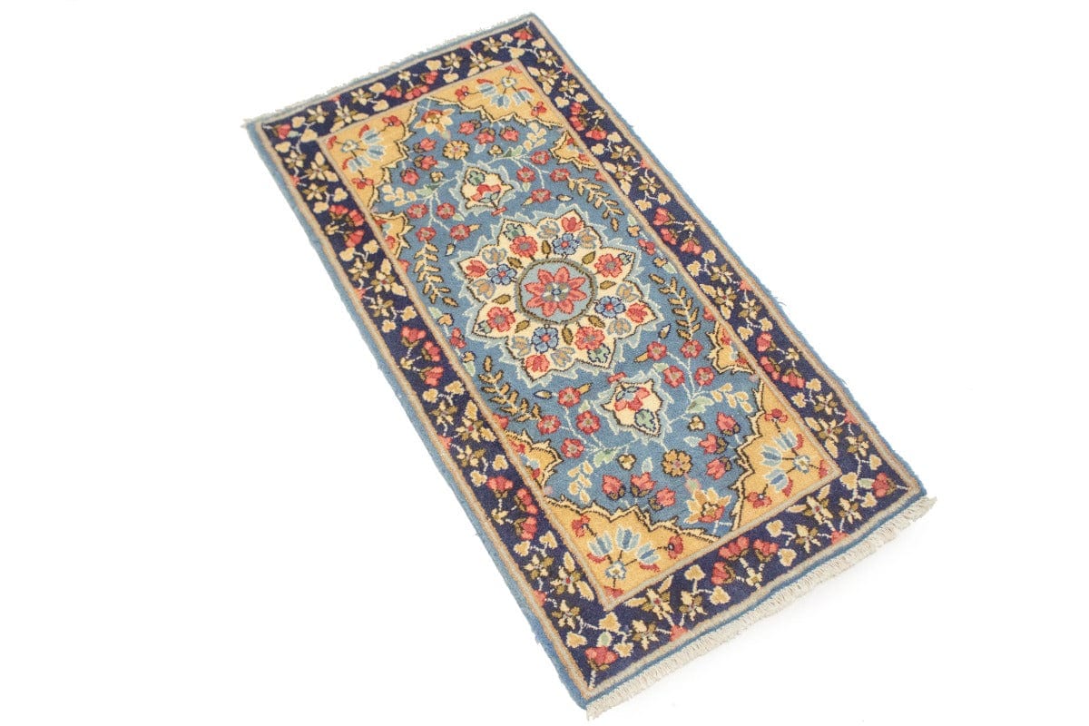 Vintage Light Blue Floral 2X4 Kerman Persian Rug