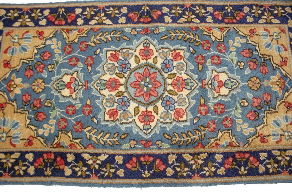 Vintage Light Blue Floral 2X4 Kerman Persian Rug