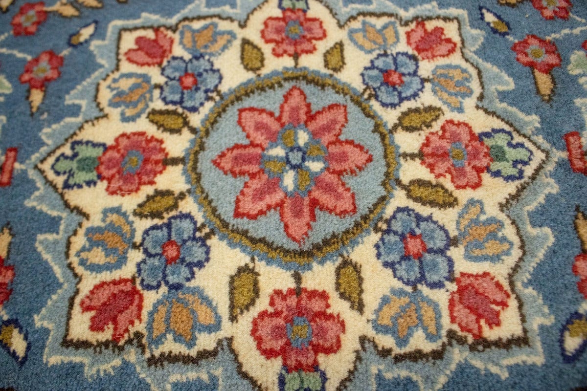 Vintage Light Blue Floral 2X4 Kerman Persian Rug