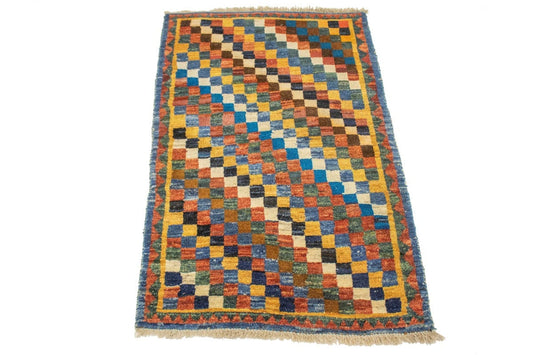 Vintage Tribal Multicolored Checker 3X4 Gabbeh Persian Rug