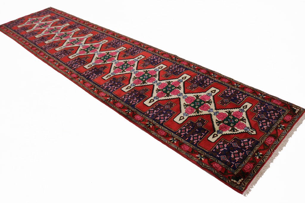 Vintage Red Floral 3X13 Bidjar Sanneh Persian Runner Rug