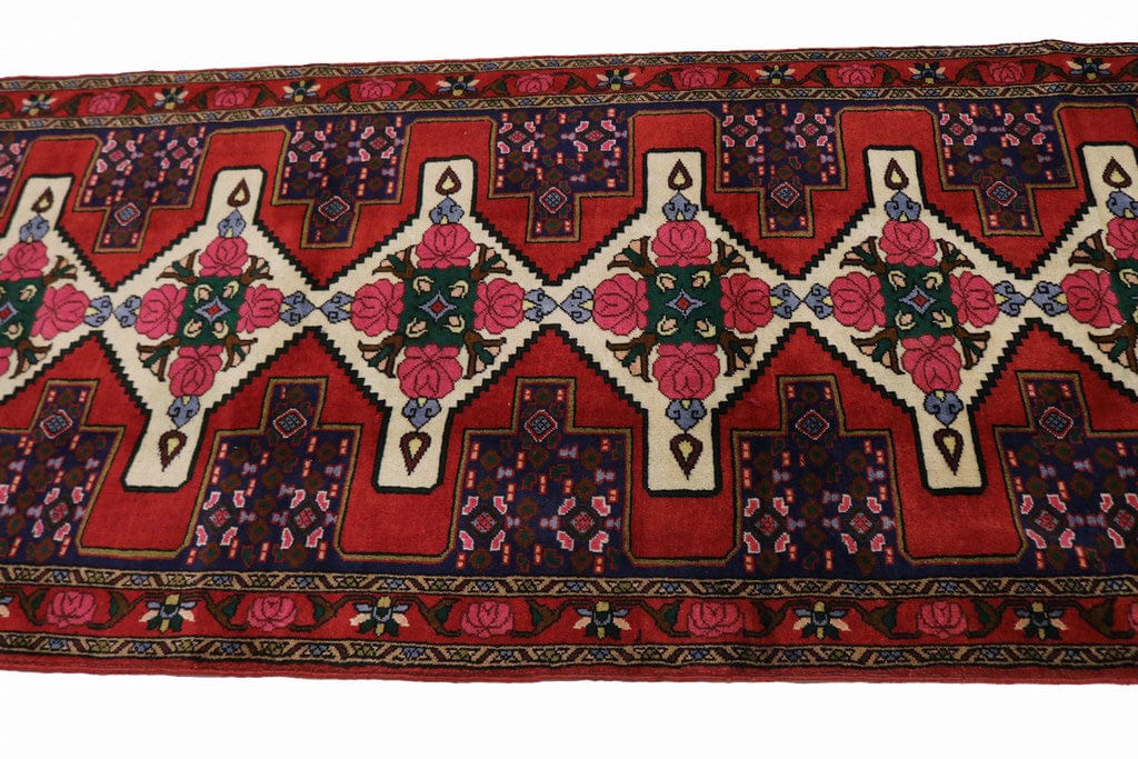 Vintage Red Floral 3X13 Bidjar Sanneh Persian Runner Rug