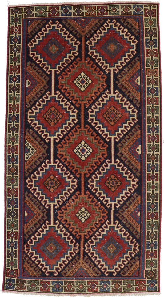 Antique Tribal Geometric 4'0X7'7 Shiraz Lori Persian Rug
