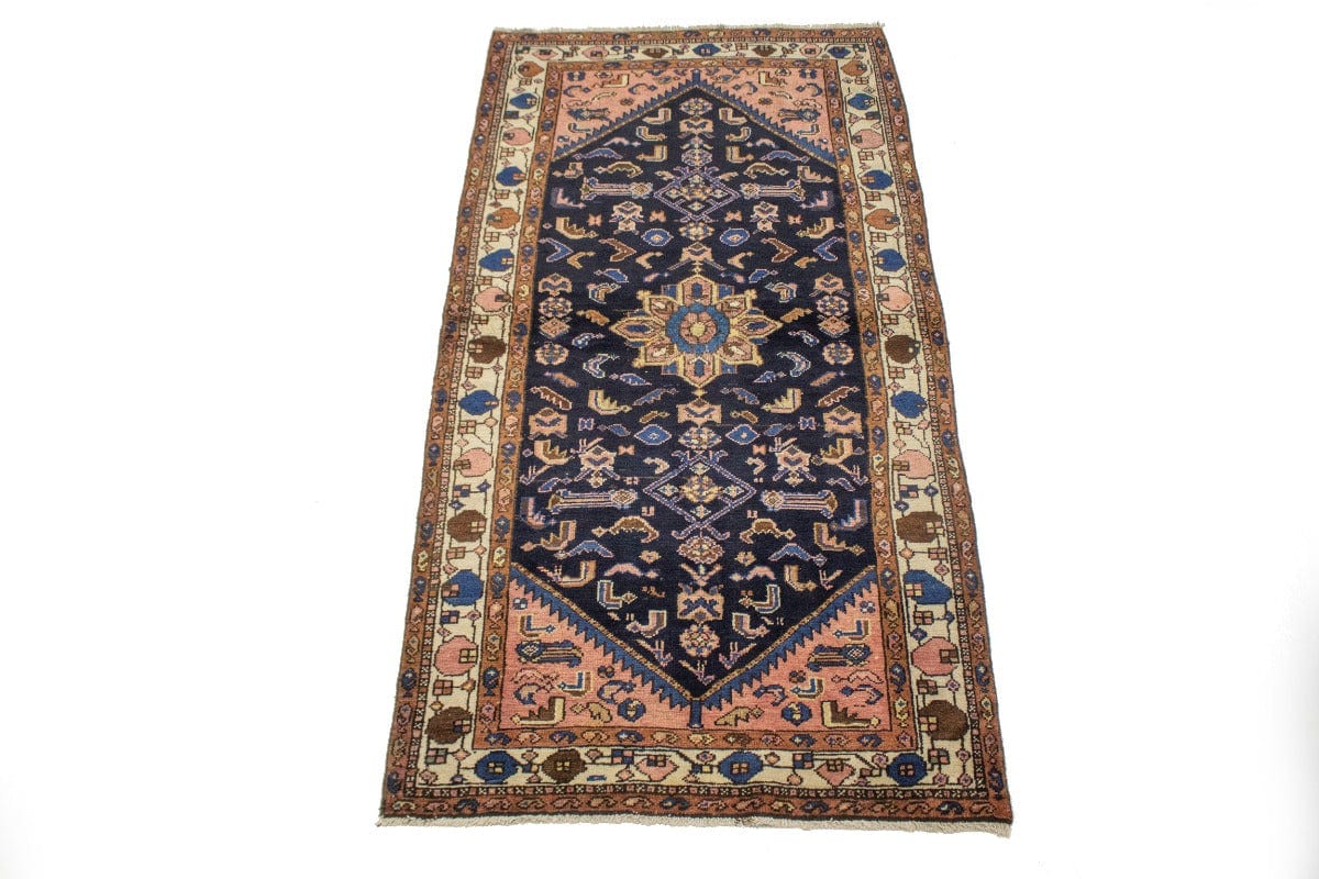 Semi Antique Dark Navy Tribal 3X6 Hamedan Persian Rug