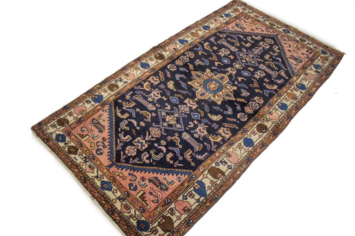 Semi Antique Dark Navy Tribal 3X6 Hamedan Persian Rug