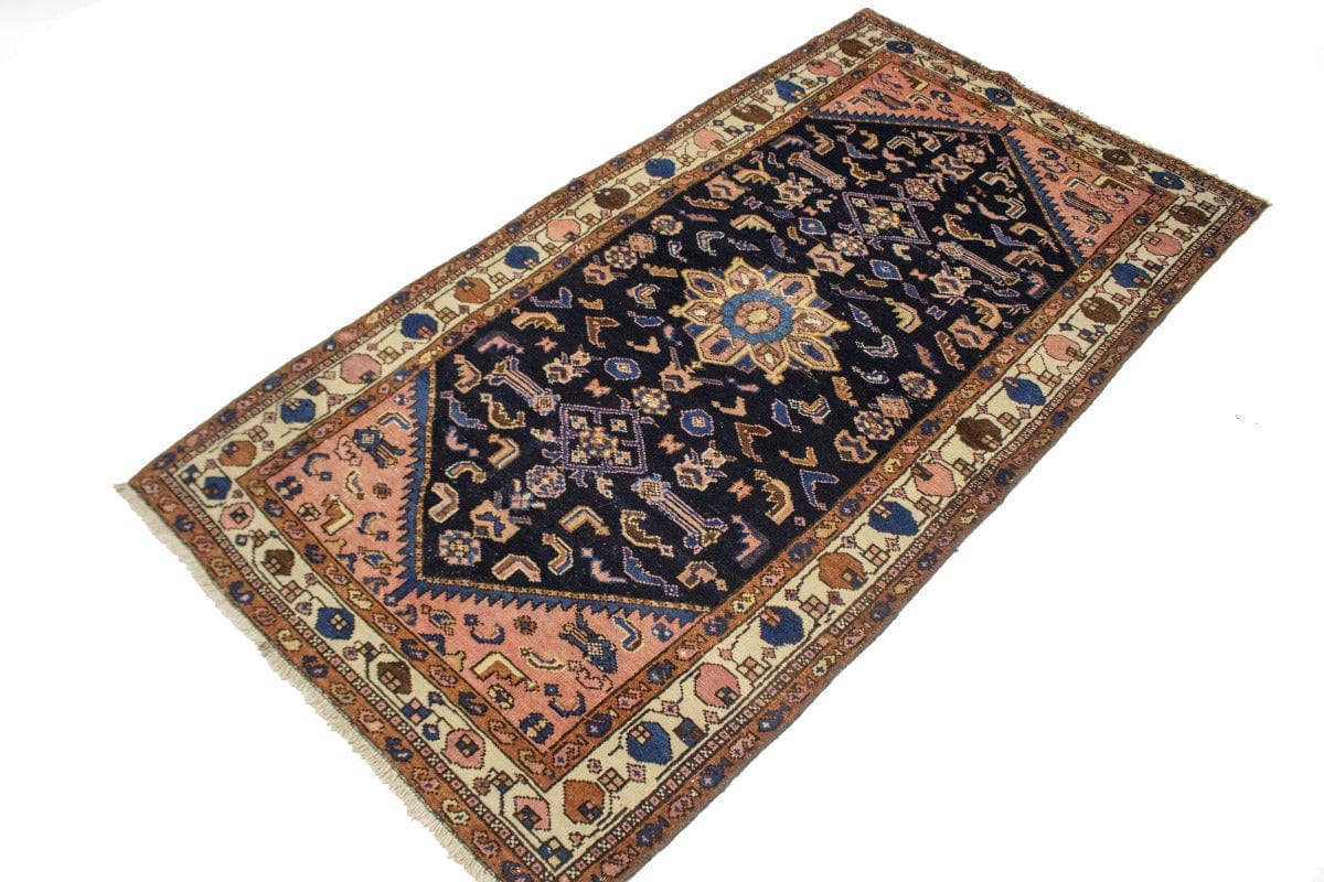 Semi Antique Dark Navy Tribal 3X6 Hamedan Persian Rug