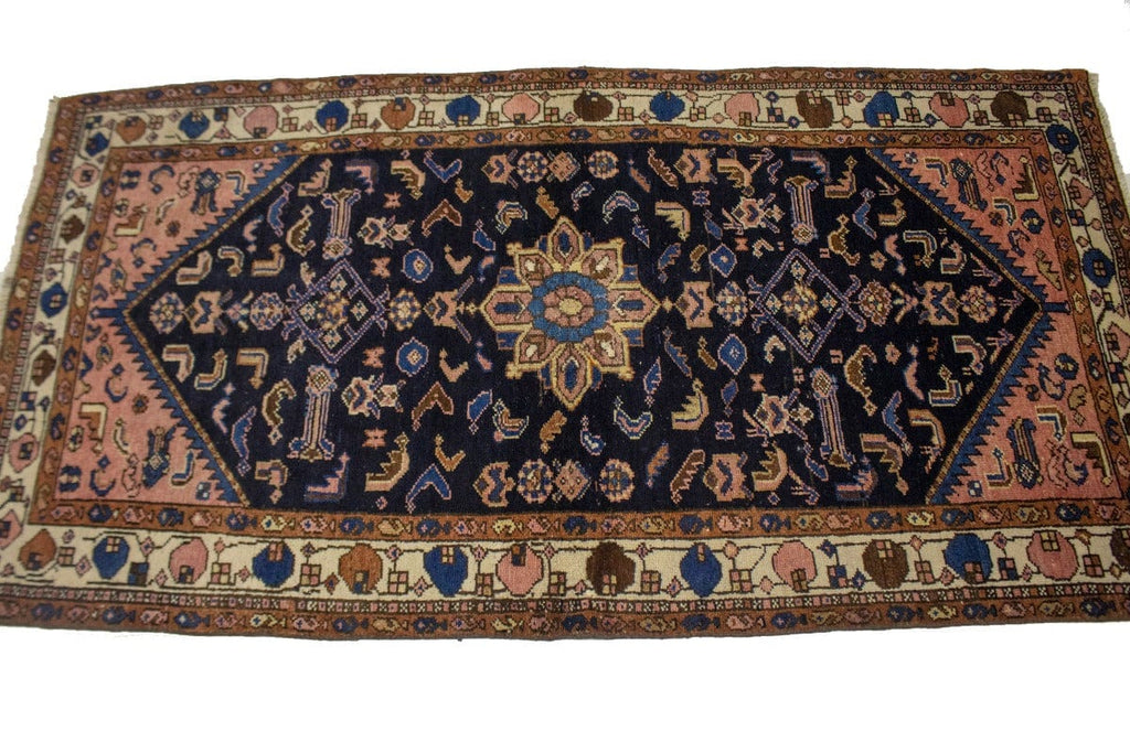 Semi Antique Dark Navy Tribal 3X6 Hamedan Persian Rug