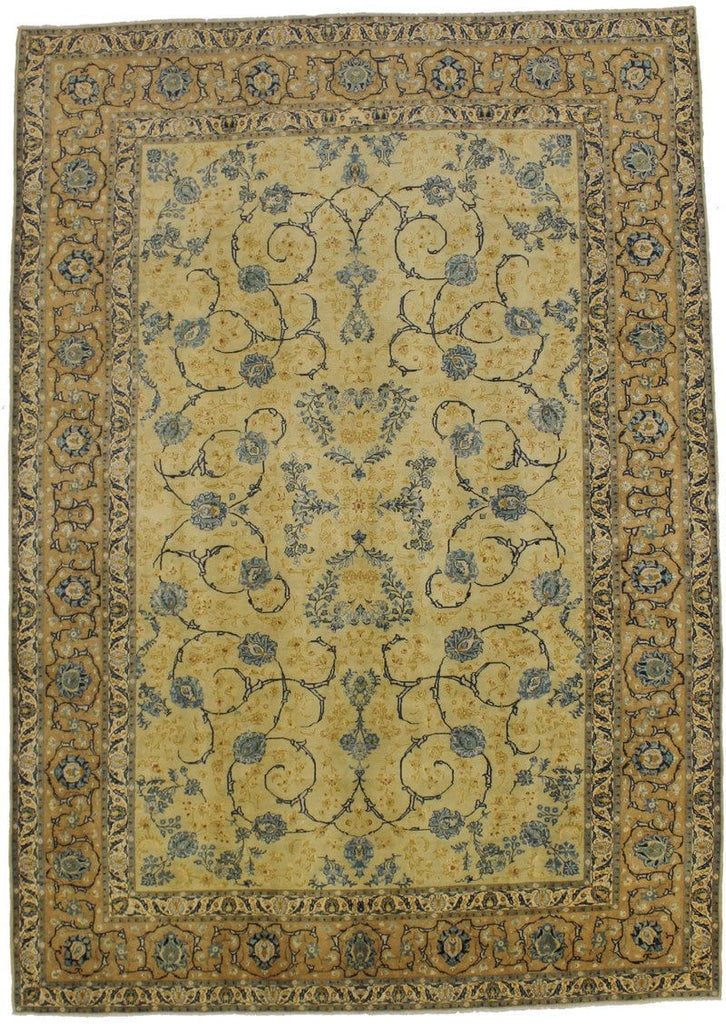 Vintage Traditional Beige 10X14 Kashan Persian Rug