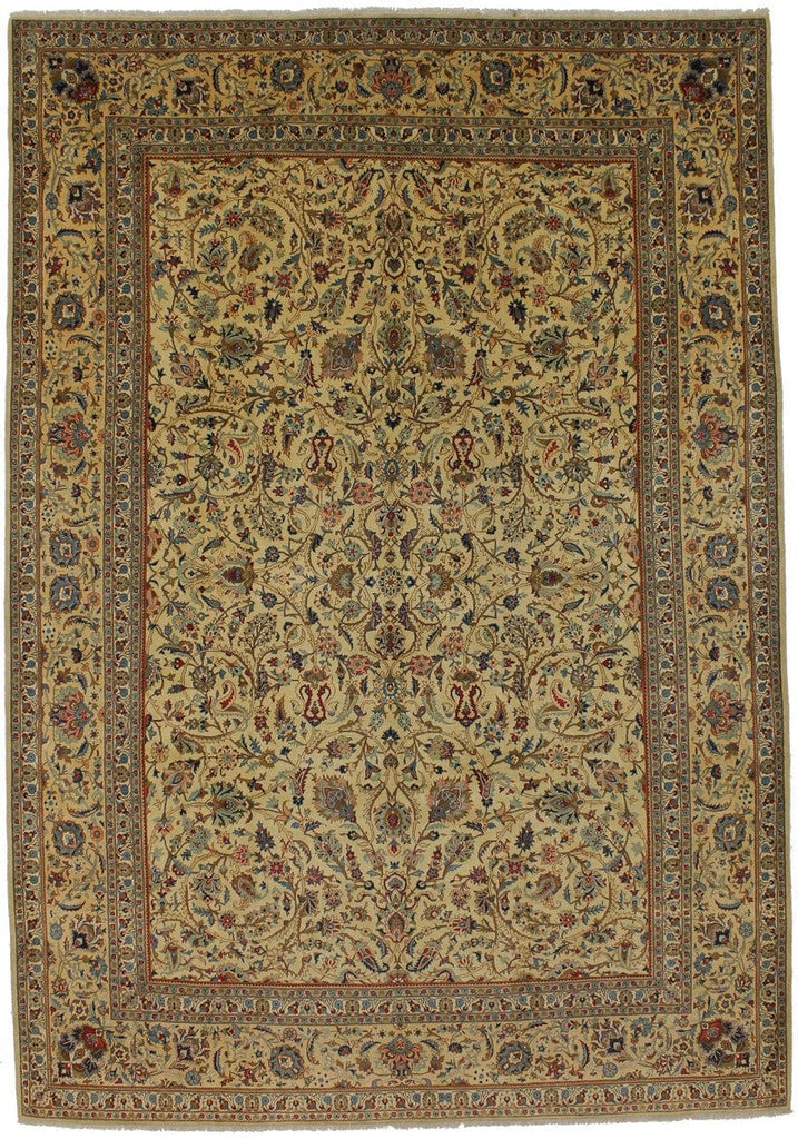 Vintage Beige Traditional 10X14 Kashan Persian Rug