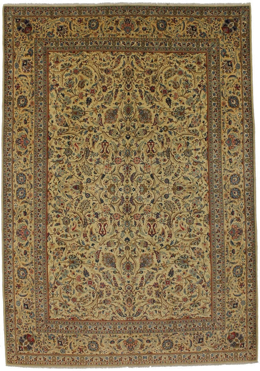 Vintage Beige Traditional 10X14 Kashan Persian Rug