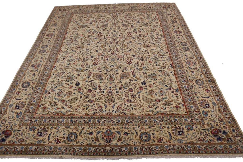 Vintage Beige Traditional 10X14 Kashan Persian Rug