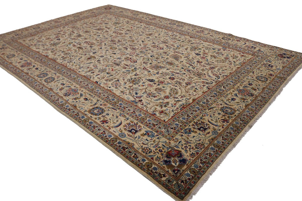 Vintage Beige Traditional 10X14 Kashan Persian Rug