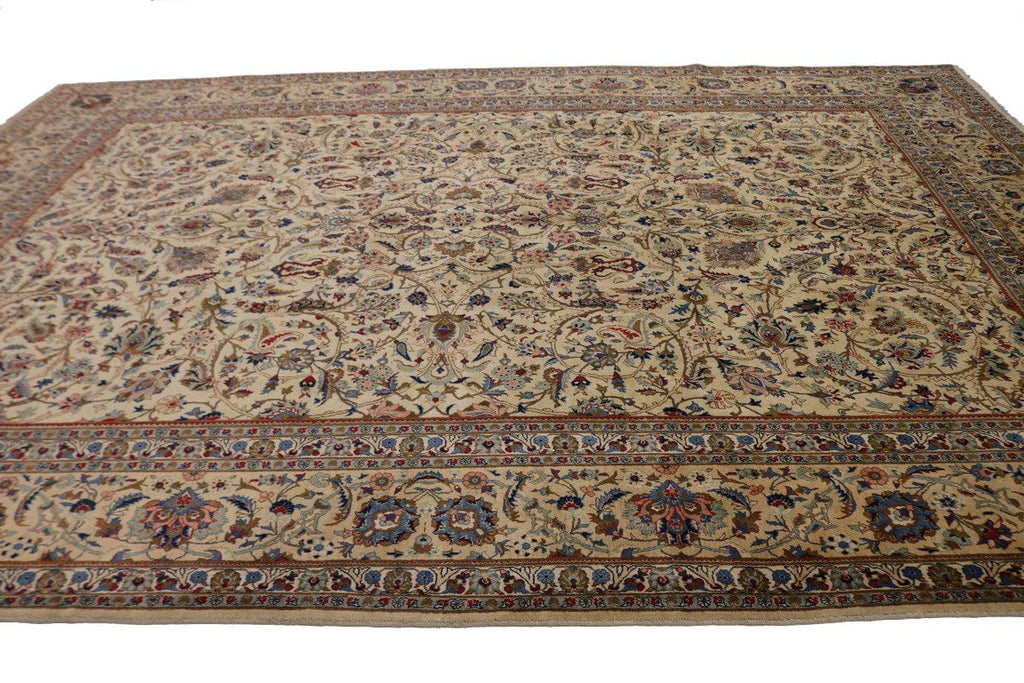 Vintage Beige Traditional 10X14 Kashan Persian Rug