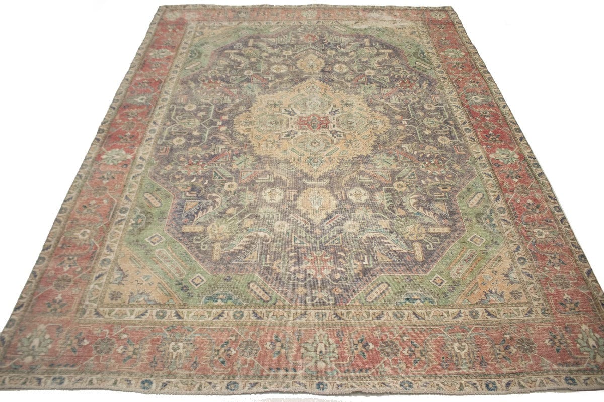 Antique Muted Purple Beige Floral 10X13 Tabriz Persian Rug