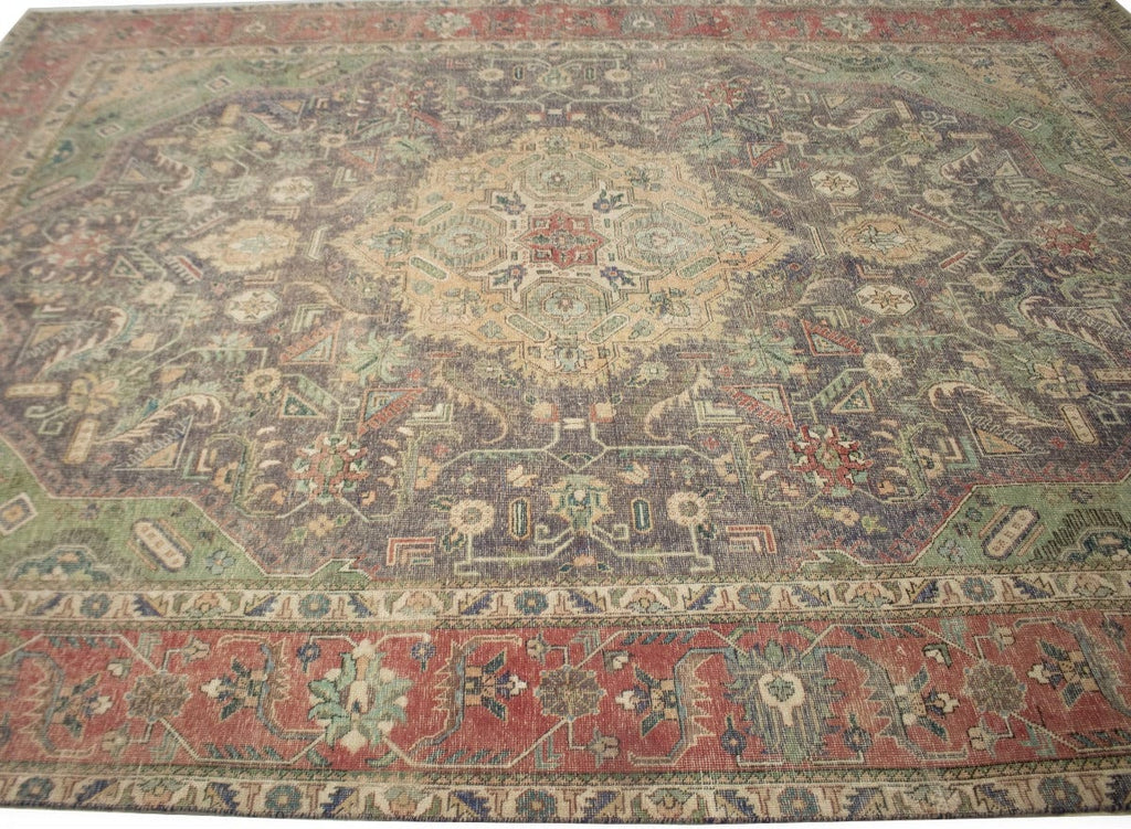 Antique Muted Purple Beige Floral 10X13 Tabriz Persian Rug