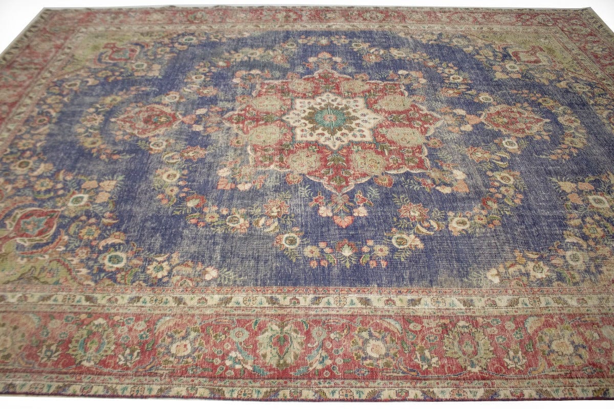 Antique Distressed Traditional Muted 9'5X13 Tabriz Persian Rug