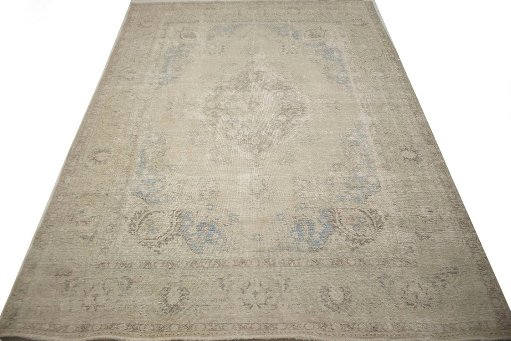 Antique Distressed Beige Traditional 9X13 Tabriz Persian Rug