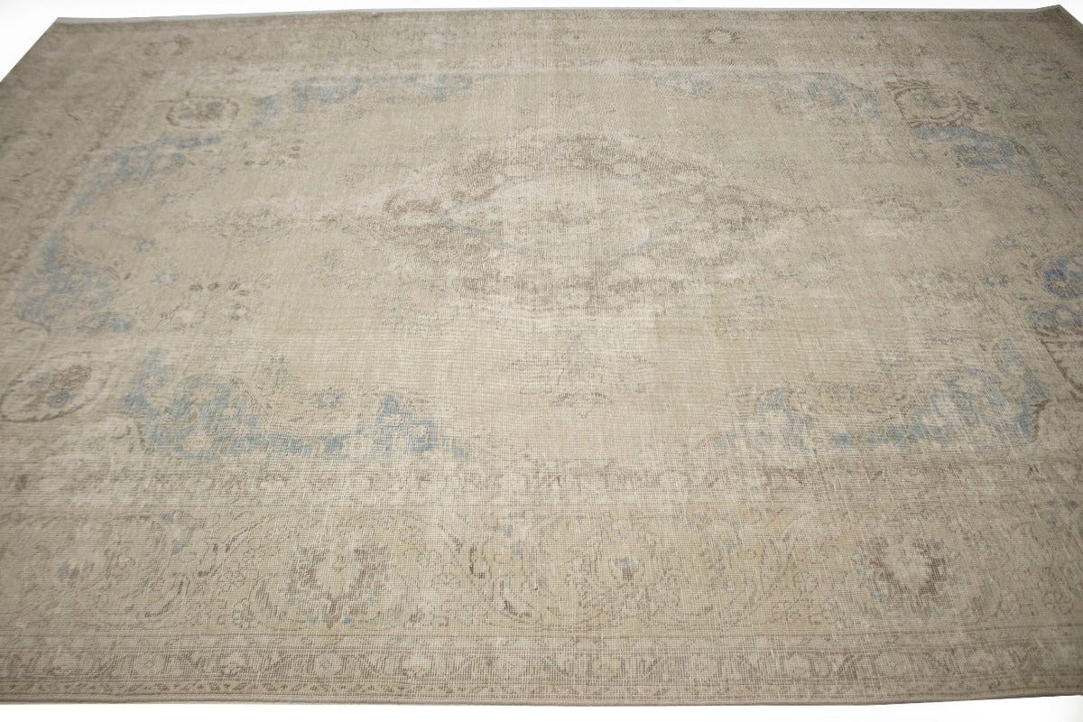 Antique Distressed Beige Traditional 9X13 Tabriz Persian Rug