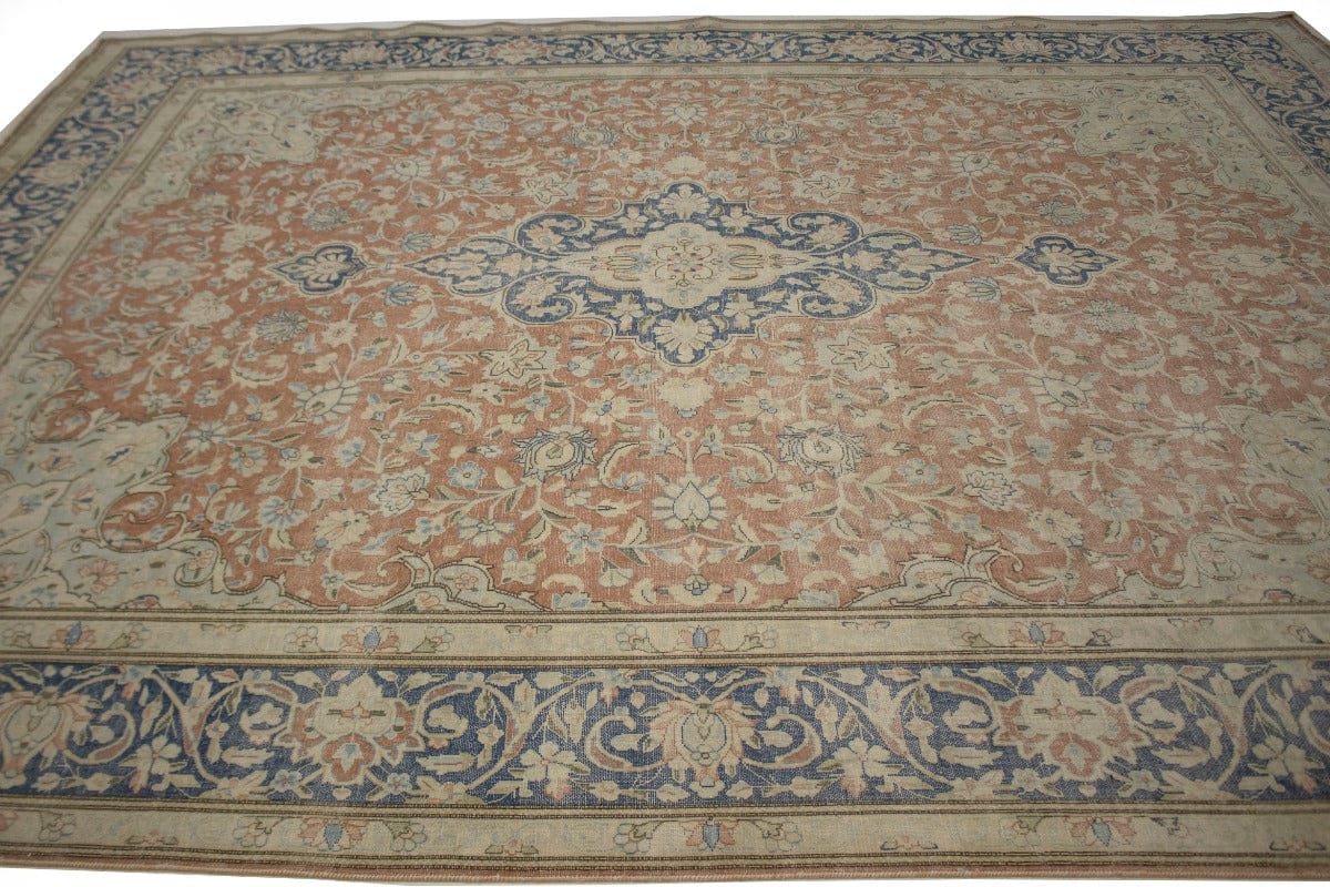 Distressed Antique Floral Classic Orange 10X13 Kerman Persian Rug