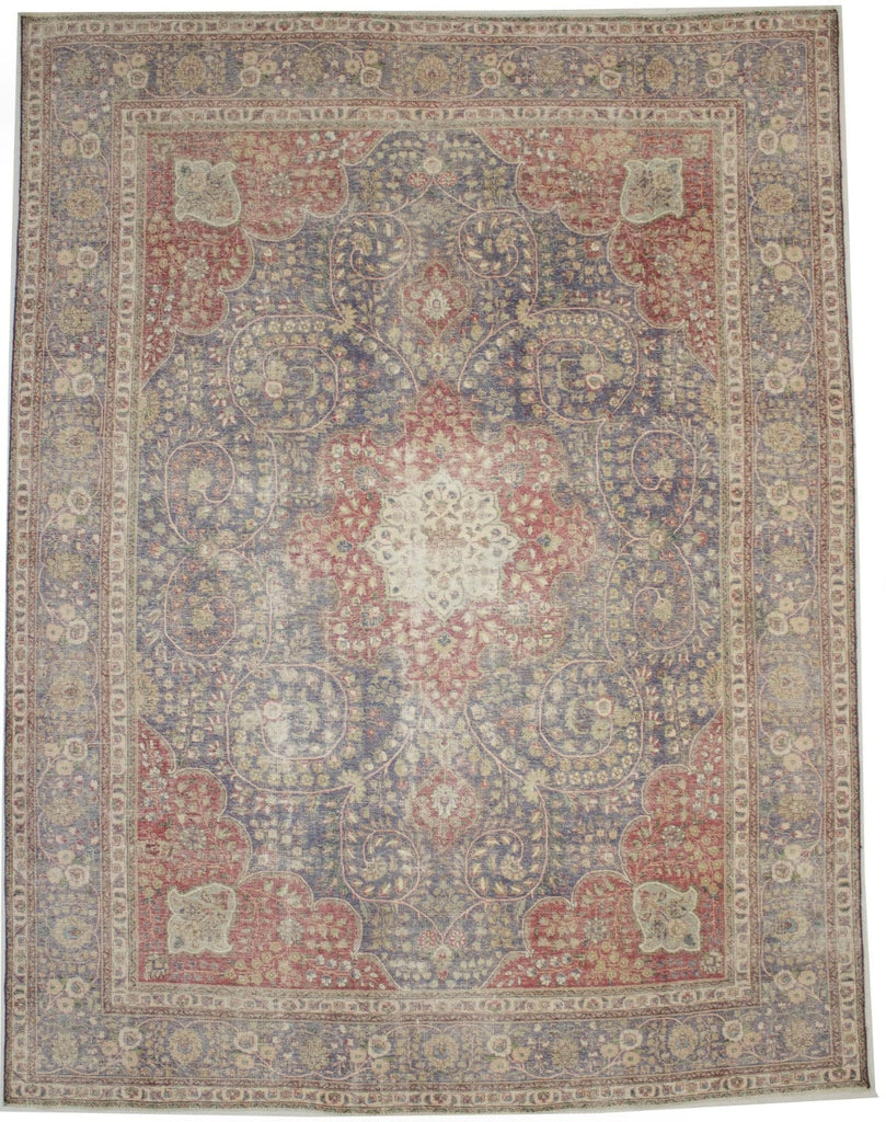 Distressed Purple-navy Antique Floral 9'7X12'6 Tabriz Persian Rug