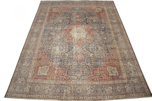 Distressed Purple-navy Antique Floral 9'7X12'6 Tabriz Persian Rug