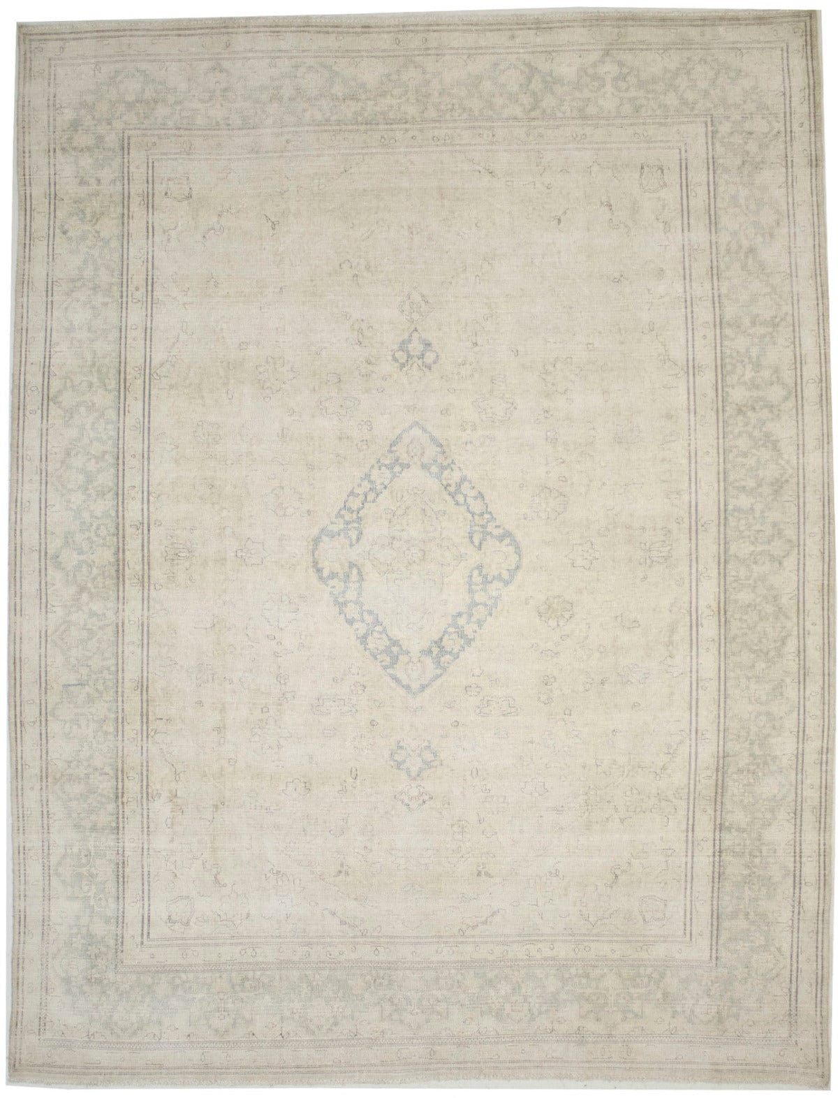 Muted Cream/Beige Antique Traditional 9'5X12'2 Kerman Persian Rug