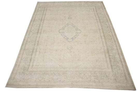 Muted Cream/Beige Antique Traditional 9'5X12'2 Kerman Persian Rug