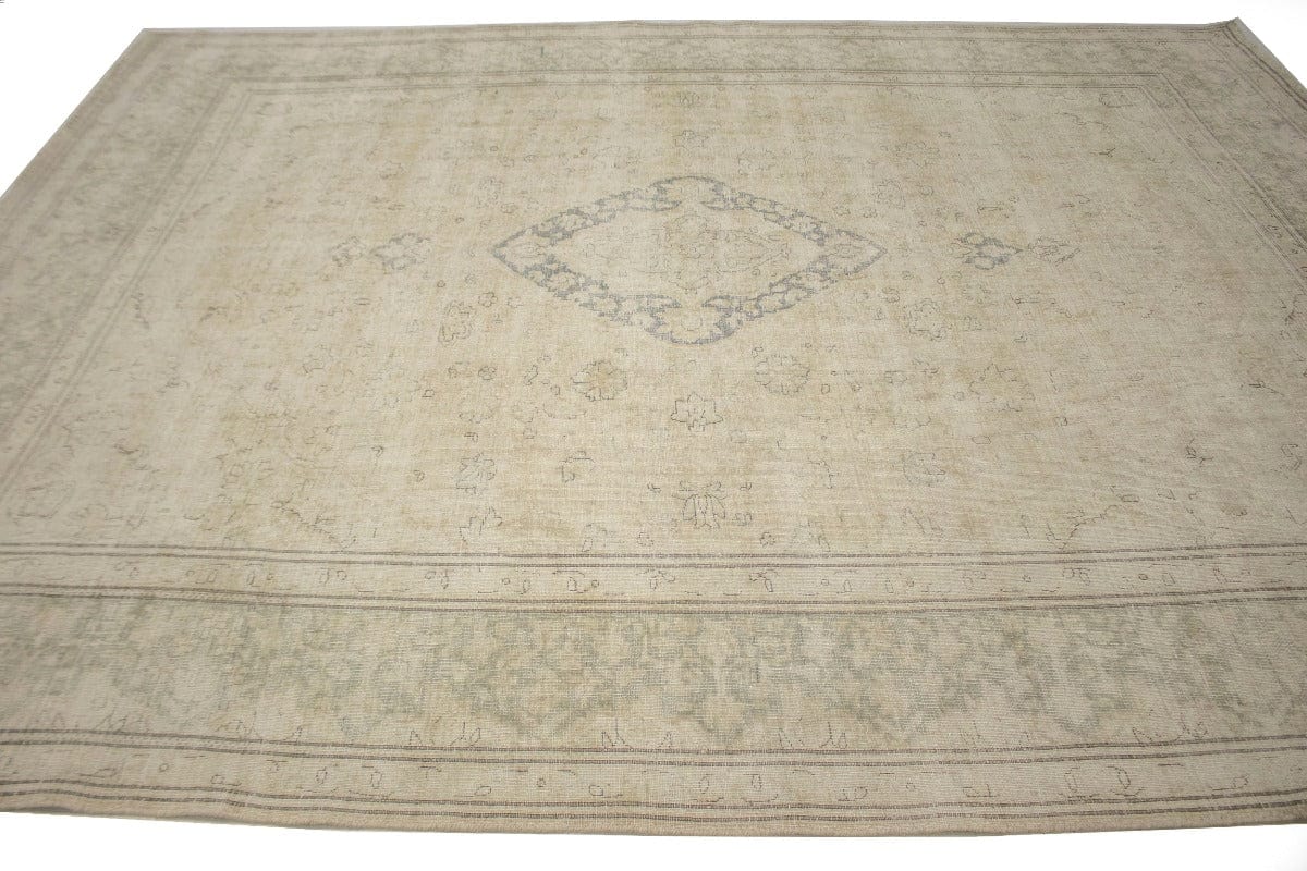 Muted Cream/Beige Antique Traditional 9'5X12'2 Kerman Persian Rug