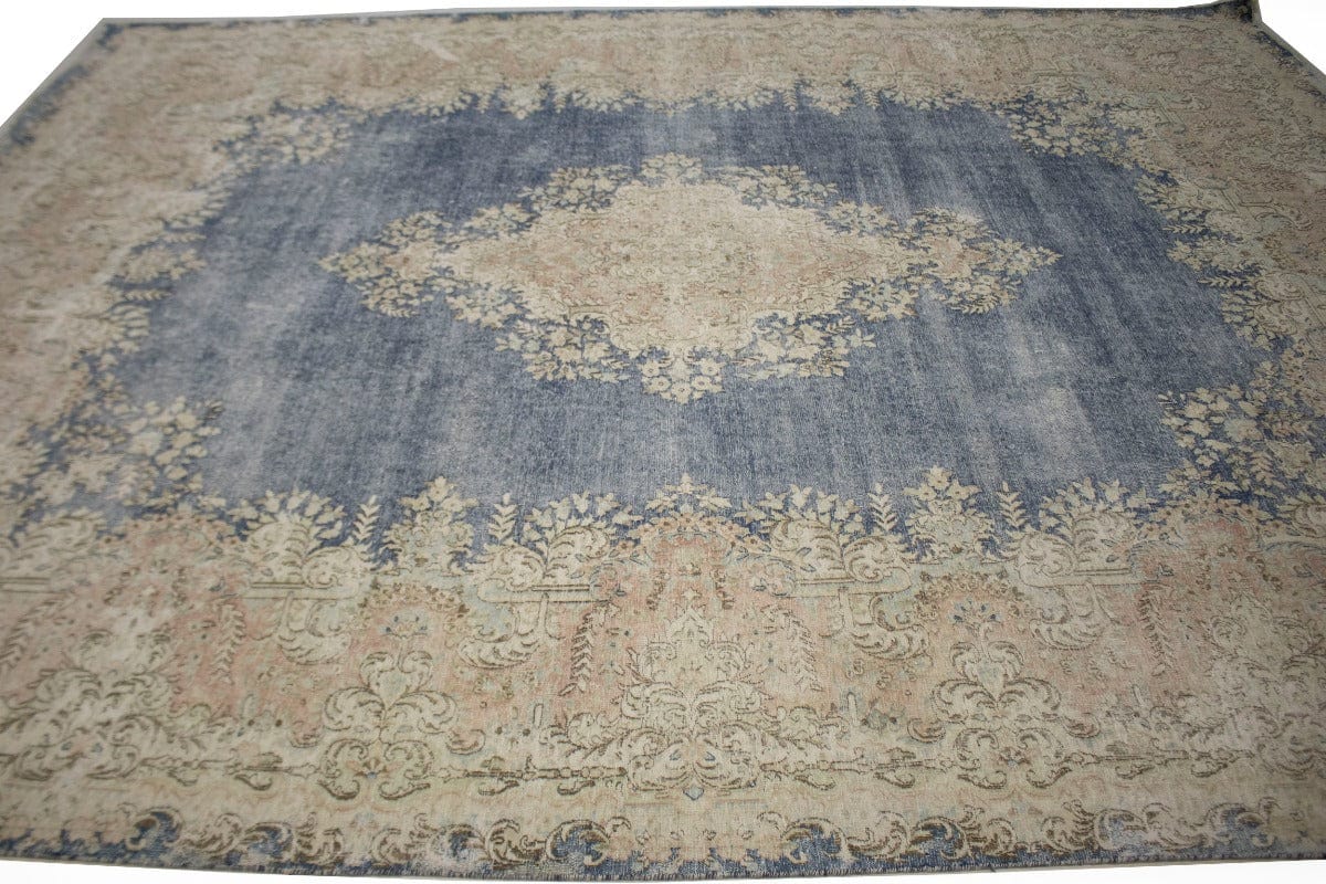 Muted Navy Blue Antique Traditional 10X13 Kerman Persian Rug