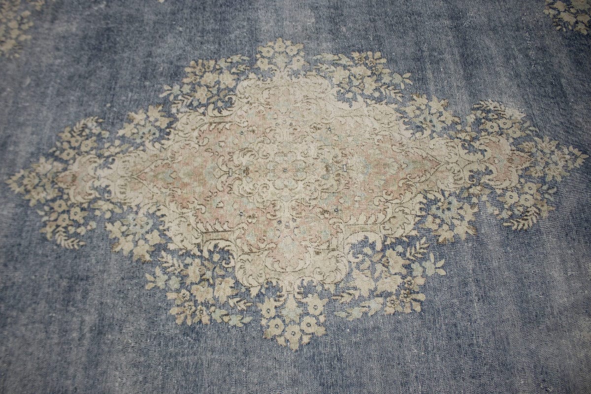 Muted Navy Blue Antique Traditional 10X13 Kerman Persian Rug