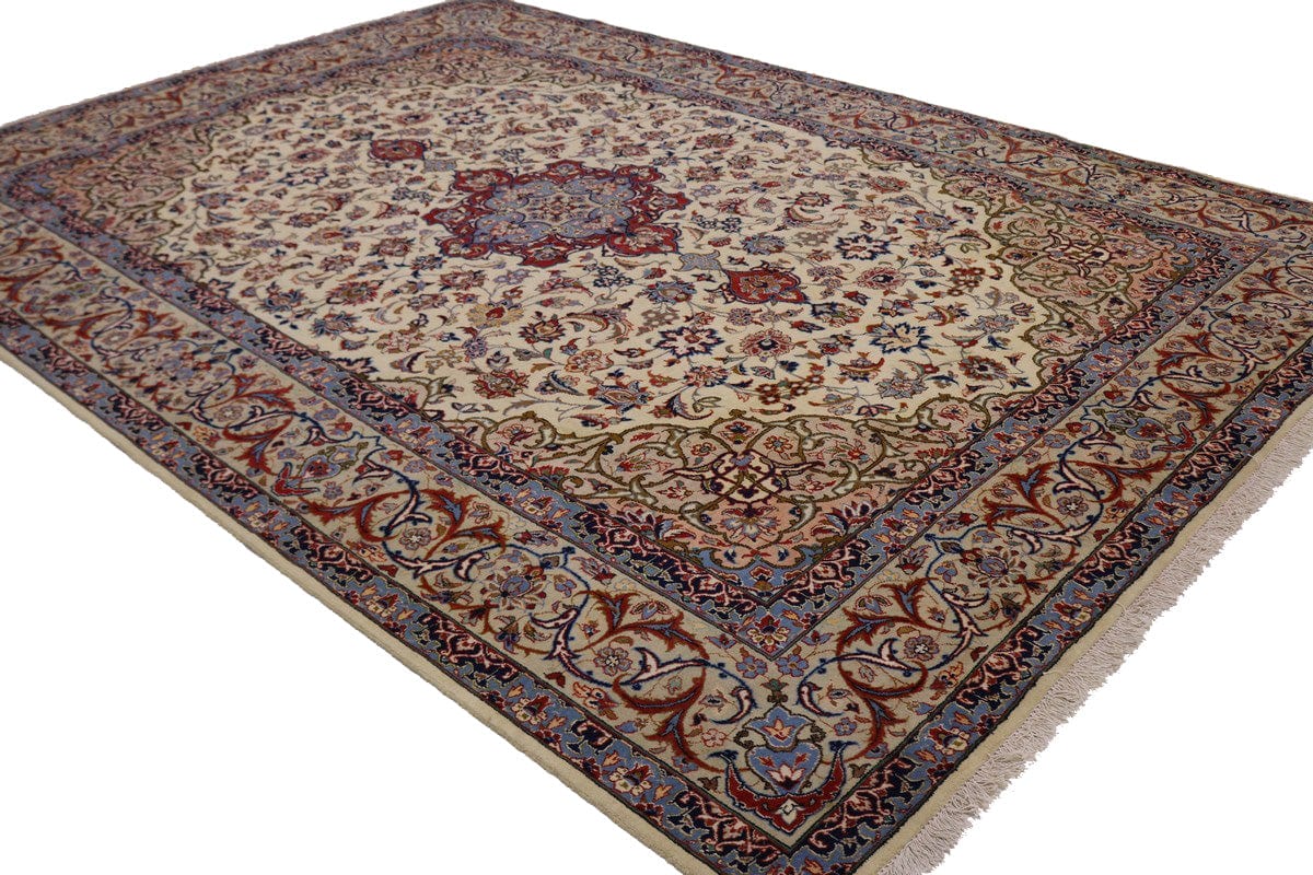 Vintage Cream Traditional 9X12 Isfahan Persian Rug