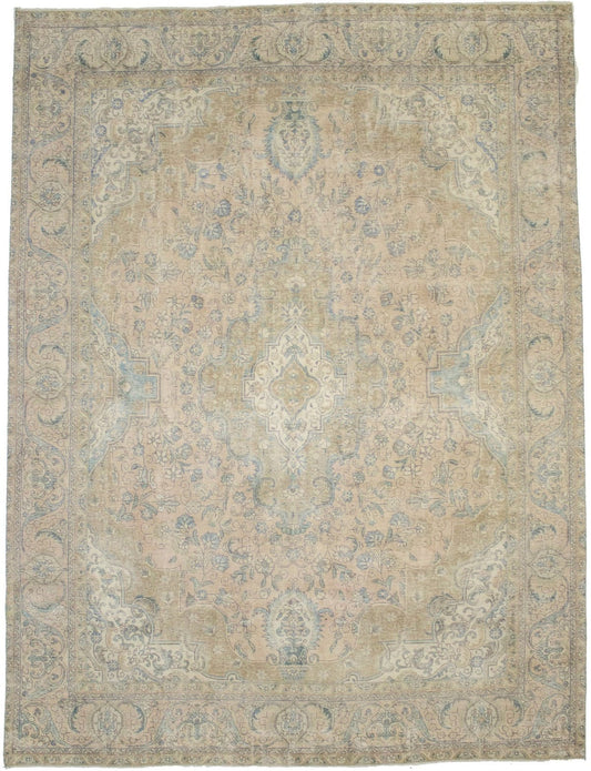 Distressed Muted Antique Traditional 10X13 Tabriz Persian Rug