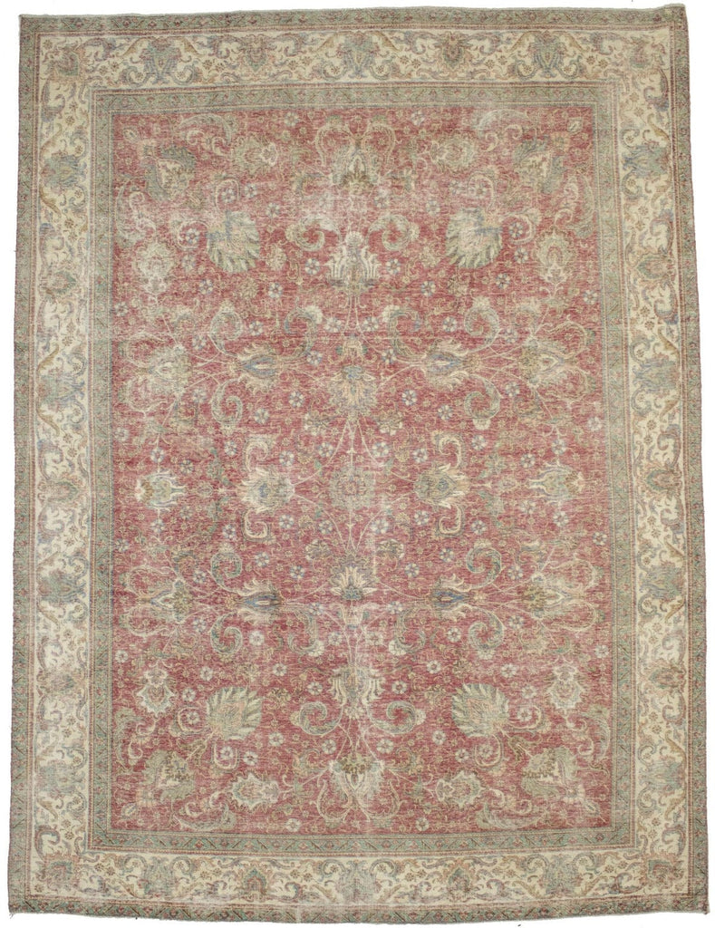Antique Muted Distressed Floral 9'7X12'6 Tabriz Persian Rug