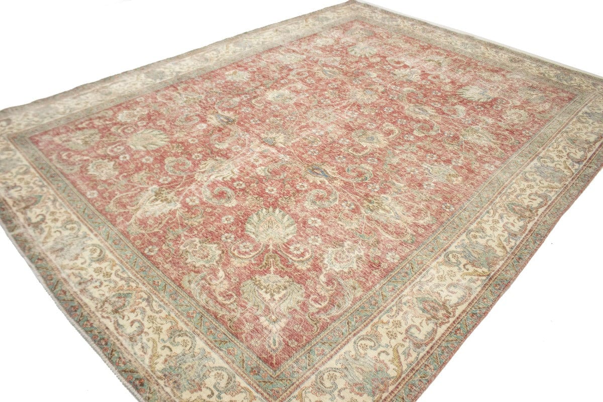 Antique Muted Distressed Floral 9'7X12'6 Tabriz Persian Rug