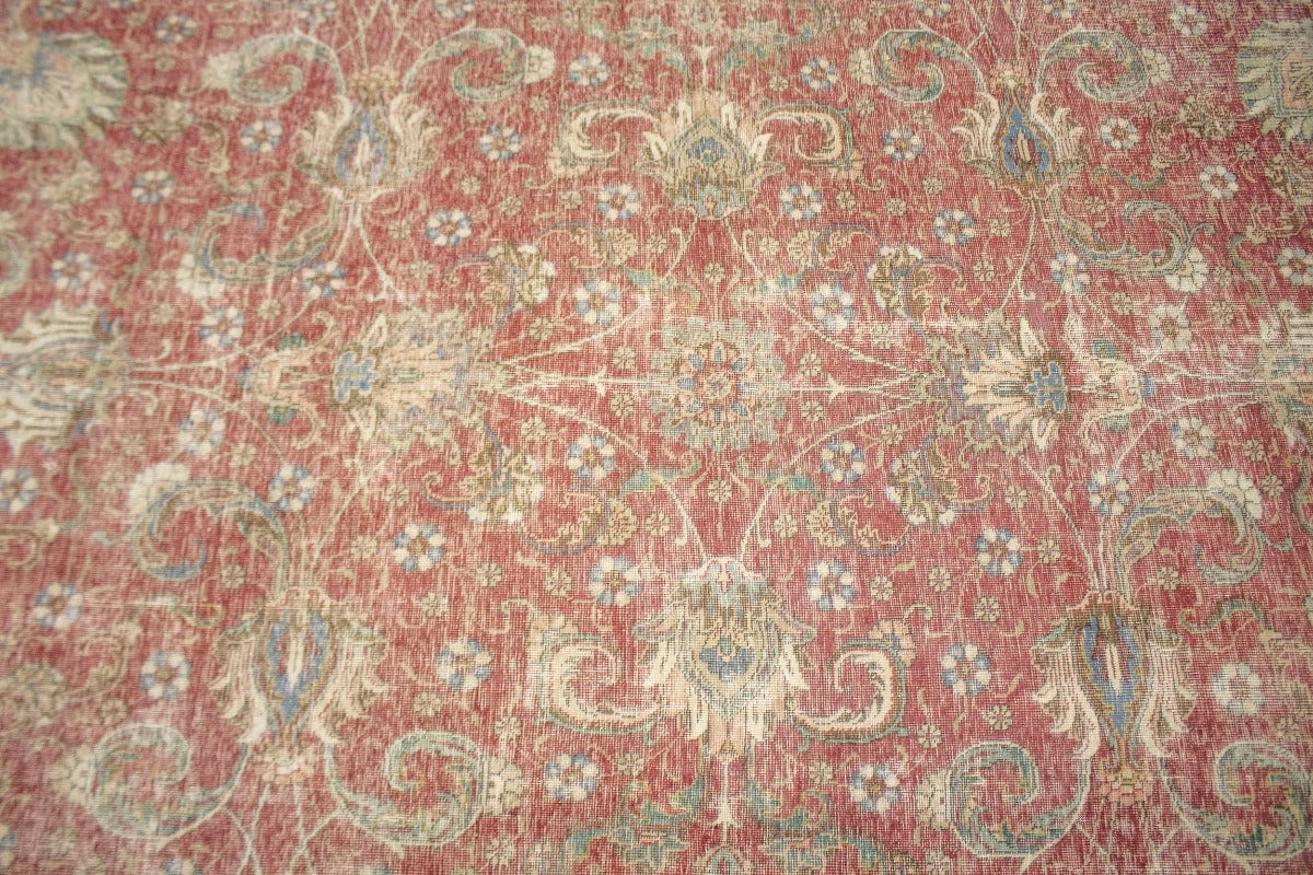 Antique Muted Distressed Floral 9'7X12'6 Tabriz Persian Rug