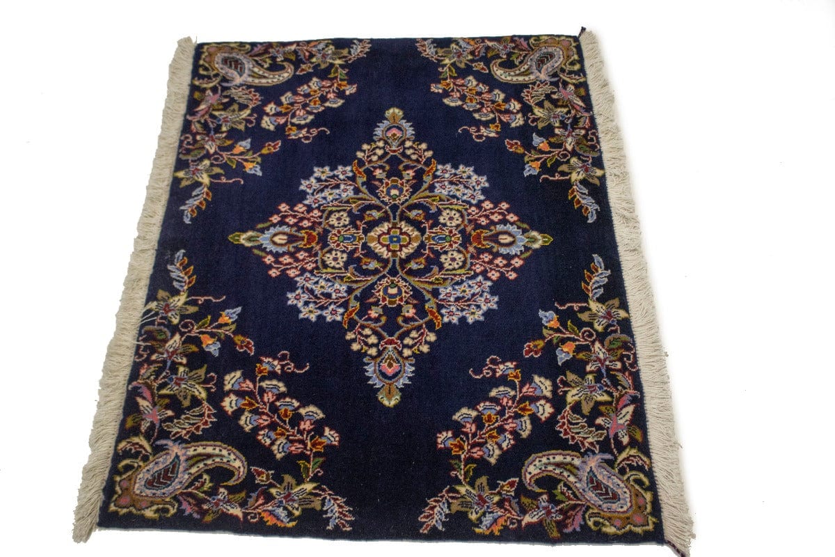 Vintage Purple-navy Floral 2'5X3'2 Kashan Persian Rug