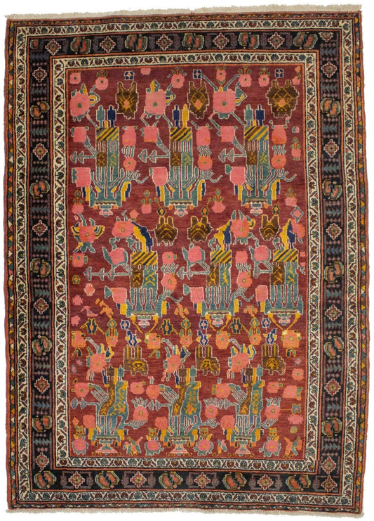 Semi Antique Floral Maroon Red 4'6X6'3 Sirjan Persian Rug