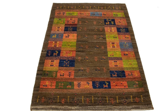 Vintage Tribal Brown 3'4X4'8 Gabbeh Persian Rug